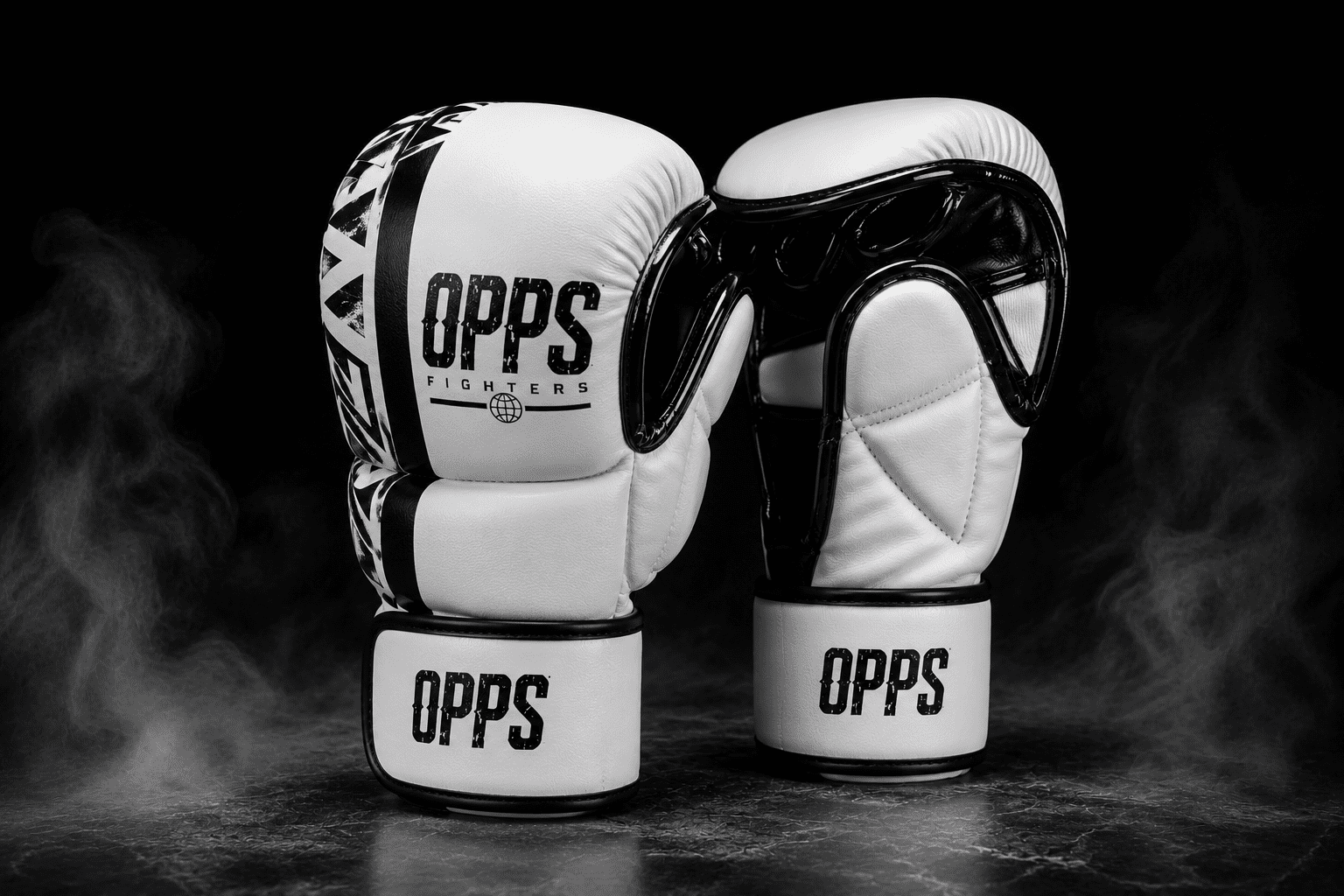 Gants MMA cuir vachette OPPS Hybrid Full Grain coloris noir blanc