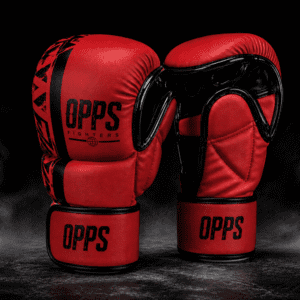 Gants MMA cuir vachette OPPS Hybrid Full Grain coloris noir rouge