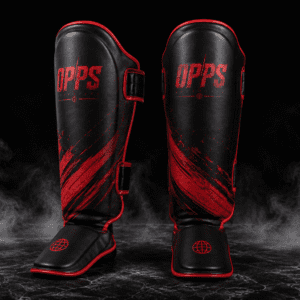 Protège-tibias cuir vachette OPPS Shield Pro coloris noir rouge
